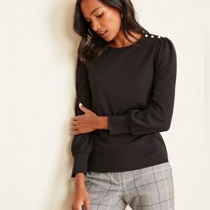 Ann Taylor Pearlized Shoulder Button Puff Sleeve Top NWT